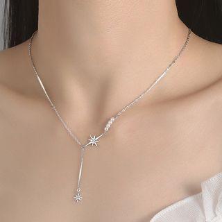 Sterling Silver Rhinestone Star Necklace Silver - One Size