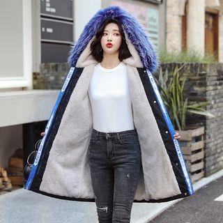 Furry Trim Fleece-lined Long Jacket