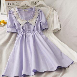 Jacquard-collar A-line Dress