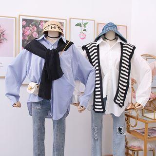 Loose-fit Asymmetric Shirt With Knit Shawl