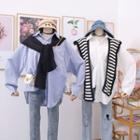 Loose-fit Asymmetric Shirt With Knit Shawl