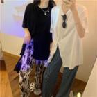 Short-sleeve Slit T-shirt / Printed Wide Leg Pants