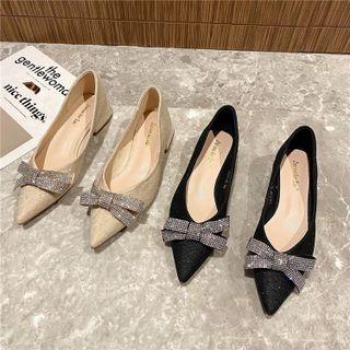 Block Heel Rhinestone Bow Pumps