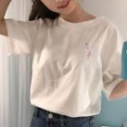 Couple Matching Elbow-sleeve Embroidered Flamingo T-shirt