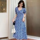 Puff-sleeve Floral Mini A-line Dress / Side-slit Midi Dress