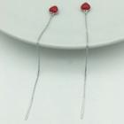 925 Sterling Silver Heart Threader Earring 1 Pair - Red Heart - Silver - One Size