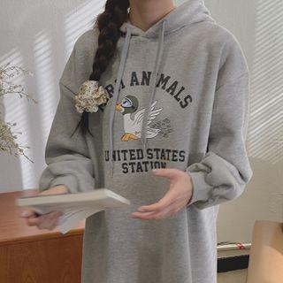 Duck Print Midi Hoodie Dress Gray - One Size
