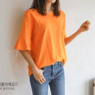 Set Of 2: Ruffle-sleeve Cotton T-shirt