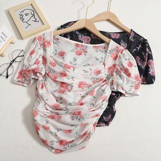 Floral Print Mesh Cropped Top
