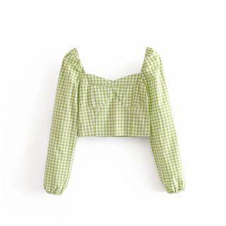 Gingham Square-neck Blouse