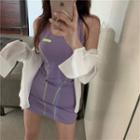 Long-sleeve Sheer Shirt / Sleeveless Mini Bodycon Dress
