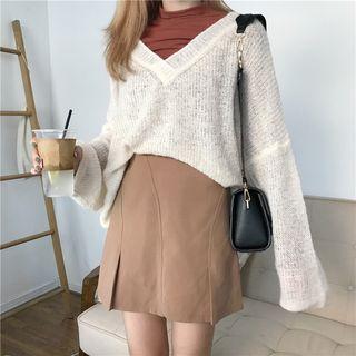 V-neck Open Knit Oversized Sweater