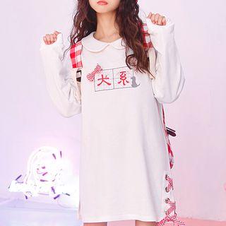 Printed Lace-up Mini Sweatshirt Dress