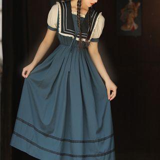 Short-sleeve Sailor Collared Midi A-line Dress