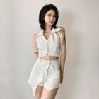 Halter Button-up Cropped Camisole Top / Shorts