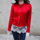 Crew-neck Cable-knit Cardigan Red - One Size