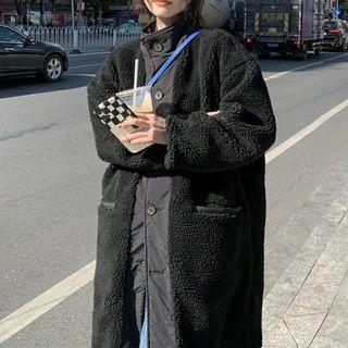 Long-sleeve Single Breasted Two-tone Fleece Trench Coat
