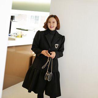 Ruffle-hem Woolen Coat