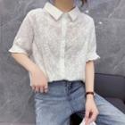 Elbow-sleeve Lace Shirt White - One Size