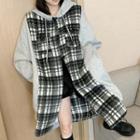Hooded Plaid Panel Coat Plaid - Gray - M