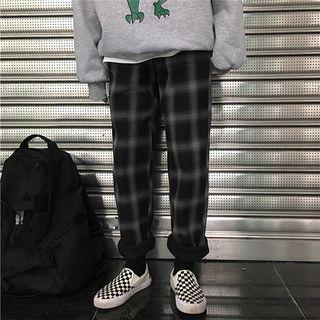 Plaid Wide-leg Pants Dark Coffee - One Size