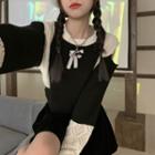 Long-sleeve Color Block Cut-out Knit Dress / Sweater