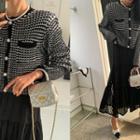 Faux-pearl Cropped Tweed Cardigan Black - One Size
