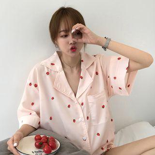 Loungewear Set: Short-sleeve Shirt + Shorts Pink - One Size