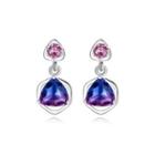 Sterling Silver Fashion Elegant Geometric Triangle Stud Earrings With Purple Cubic Zirconia Silver - One Size