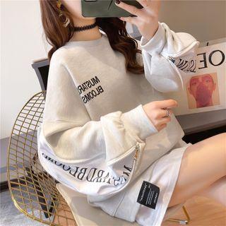 Long-sleeve Zipper-detail Lettering Sweatshirt