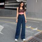 Pattern Camisole Top / High-waist Loose-fit Jeans