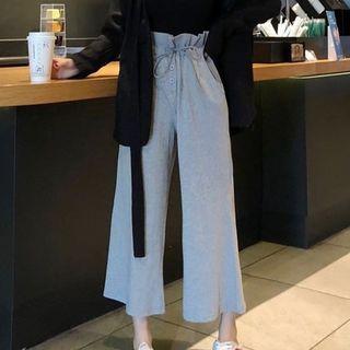 Plain Wide Leg Pants Gray - One Size