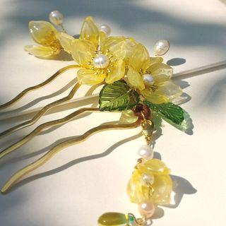Retro Floral Hair Clamp Yellow - One Size