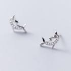 Rhinestone Dolphin Stud Earring 1 Pair - S925 Sterling Silver Earring - One Size