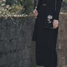 Cable-knit Midi Staight-fit Skirt Black - One Size