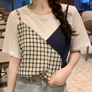 Inset Panel Camisole Short-sleeve Top