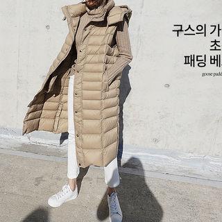Hooded Goose Down Padded Long Vest