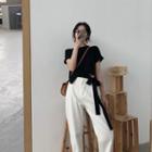 Set: Plain Short Sleeve Cropped T-shirt + Straight Cut Cropped Pants