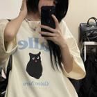 Short Sleeve Cat Print Loose T-shirt