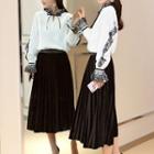 Set: Lace Trim Blouse + Midi Skirt