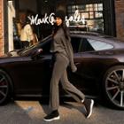 Set: Mock-neck Fleece-lined Top + Band-waist Boot-cut Pants