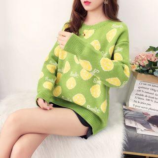 Smile Face Patterned Round Neck Sweater