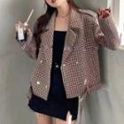 Houndstooth Double-breasted Cropped Blazer