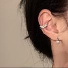 Set: Wings Rhinestone Asymmetrical Alloy Cuff Earring + Alloy Earring Set Of 2 - Silver - One Size