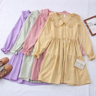 Ruffled Peter Pan-collar Plain Shirtdress In 8 Colors
