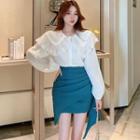 Lace Trim Blouse / Shirred Mini A-line Skirt