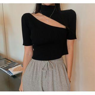 Plain Mock-neck Knit T-shirt