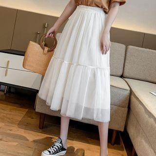 Mesh Cake Accordion Pleat Skirt