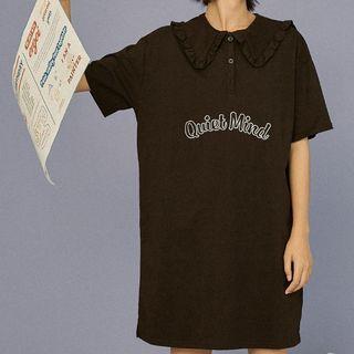 Short-sleeve Lettering Mini Collared Dress