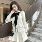 Color-block Slim-fit Jacket / Pleated Skirt